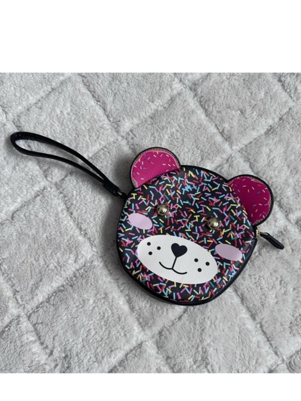 Betsey Johnson | Black and Pink Sprinkle Bear Wristlet